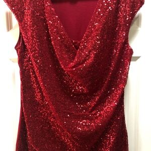 Red Sequin Sleeveless Top